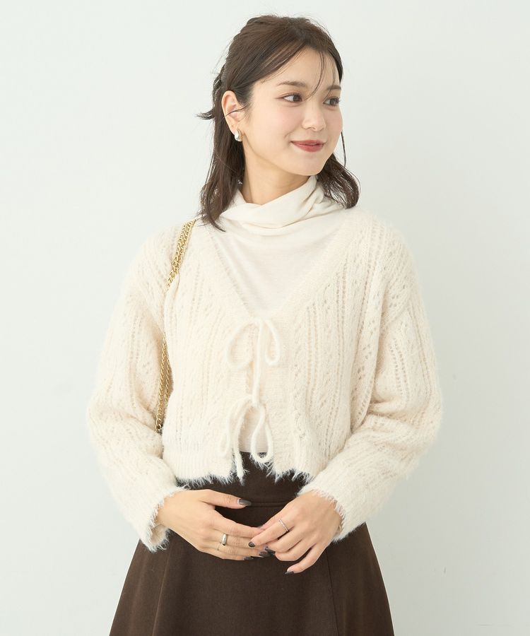 earth music&ecology「フェザーラメフロントリボンニットカーディガン」|カーディガン|