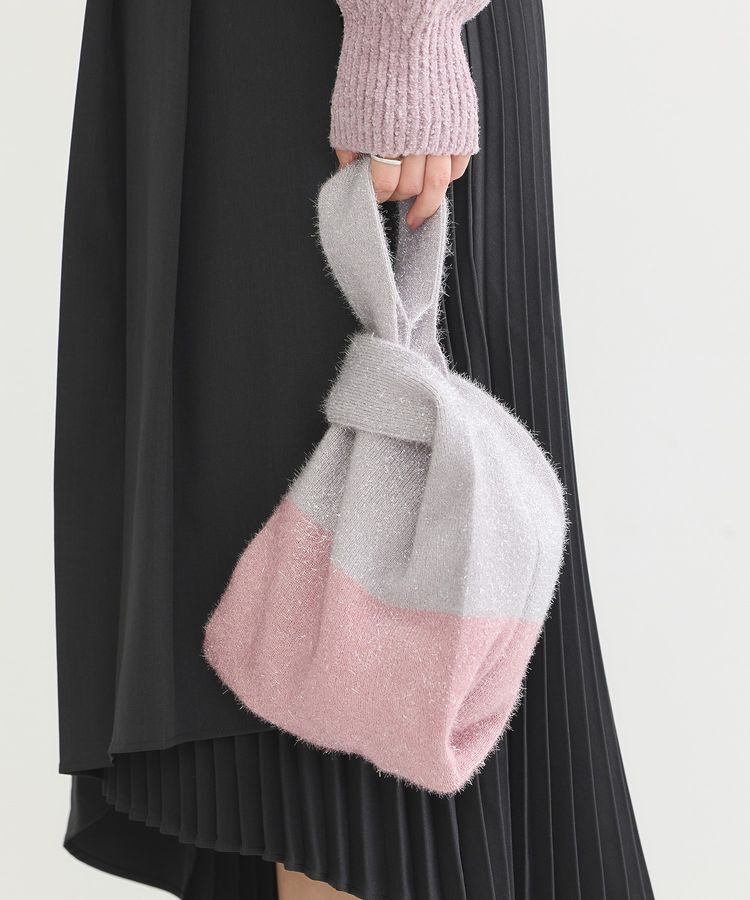 earth music&ecology「バイカラーキラキラニットハンドバッグ」|ハンドバッグ|Light Gray