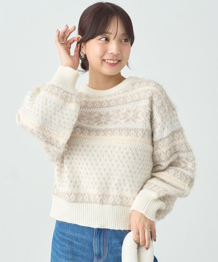 earth music&ecology「フェザーヤーンノルディックプルオーバー」|ニット・セーター|Ivory