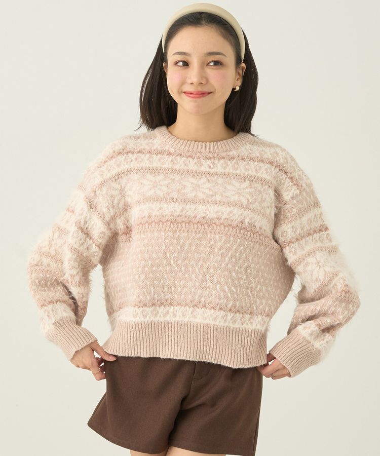 earth music&ecology「フェザーヤーンノルディックプルオーバー」|ニット・セーター|Beige