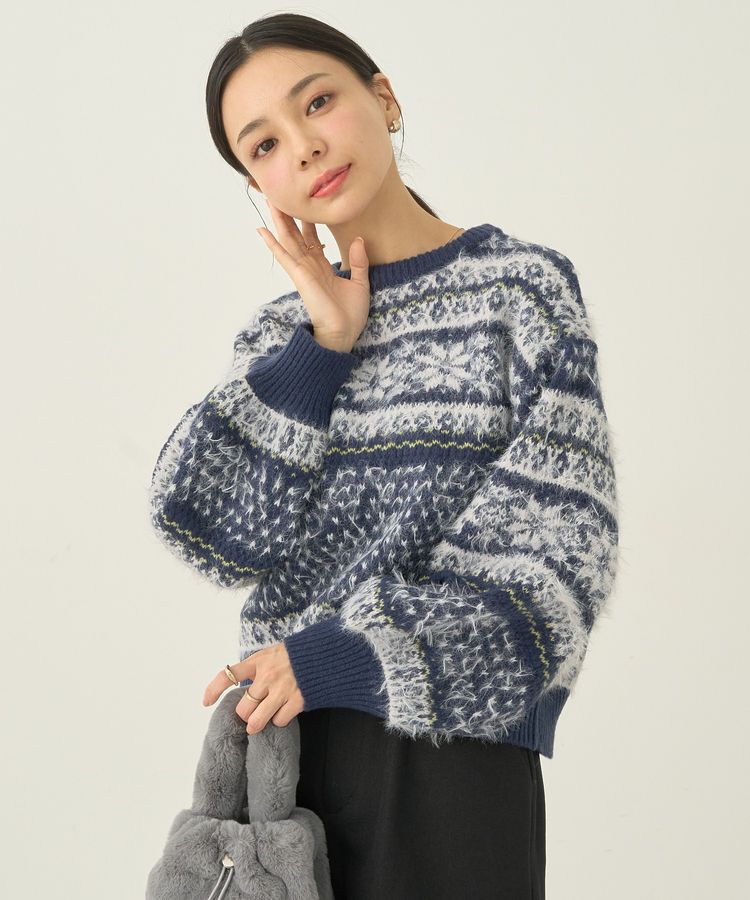 earth music&ecology「フェザーヤーンノルディックプルオーバー」|ニット・セーター|Navy