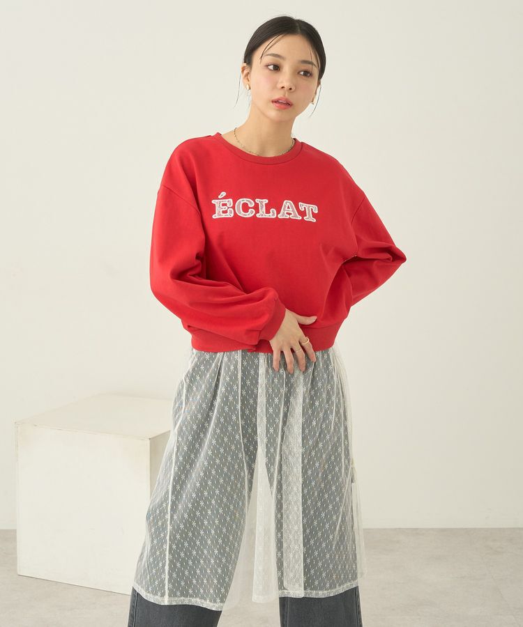 earth music&ecology「SET2点レースロゴプルオーバー+チュールワンピ」|スウェット・ジャージ|