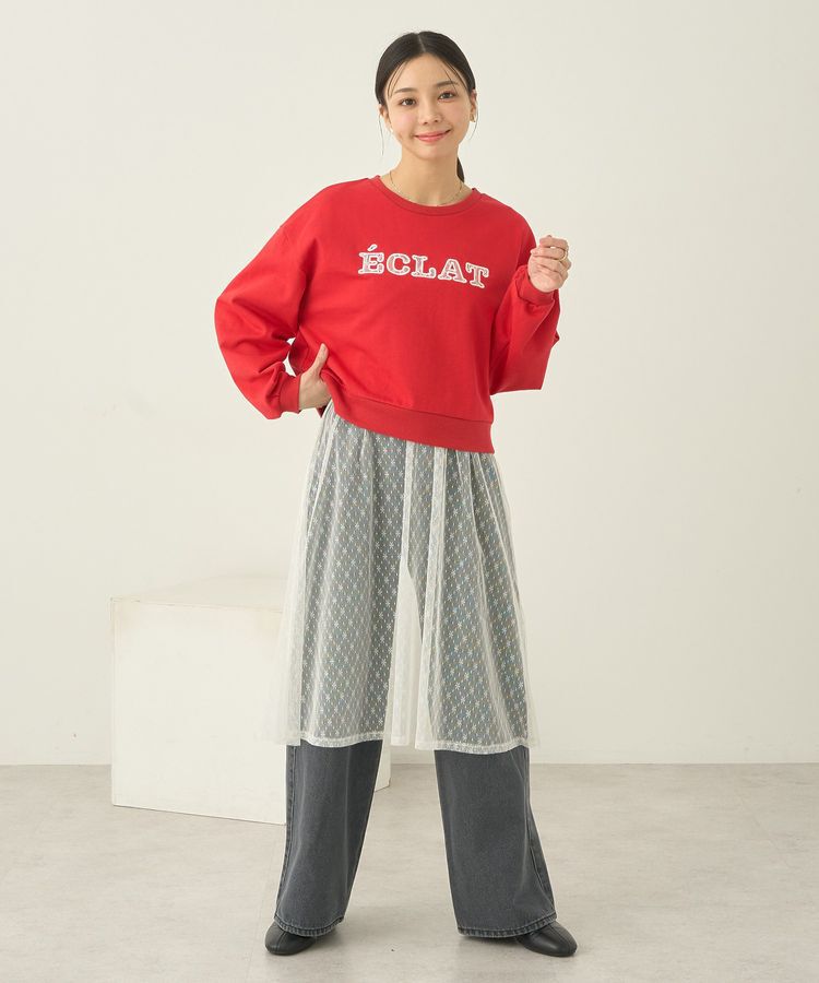 earth music&ecology「SET2点レースロゴプルオーバー+チュールワンピ」|スウェット・ジャージ|