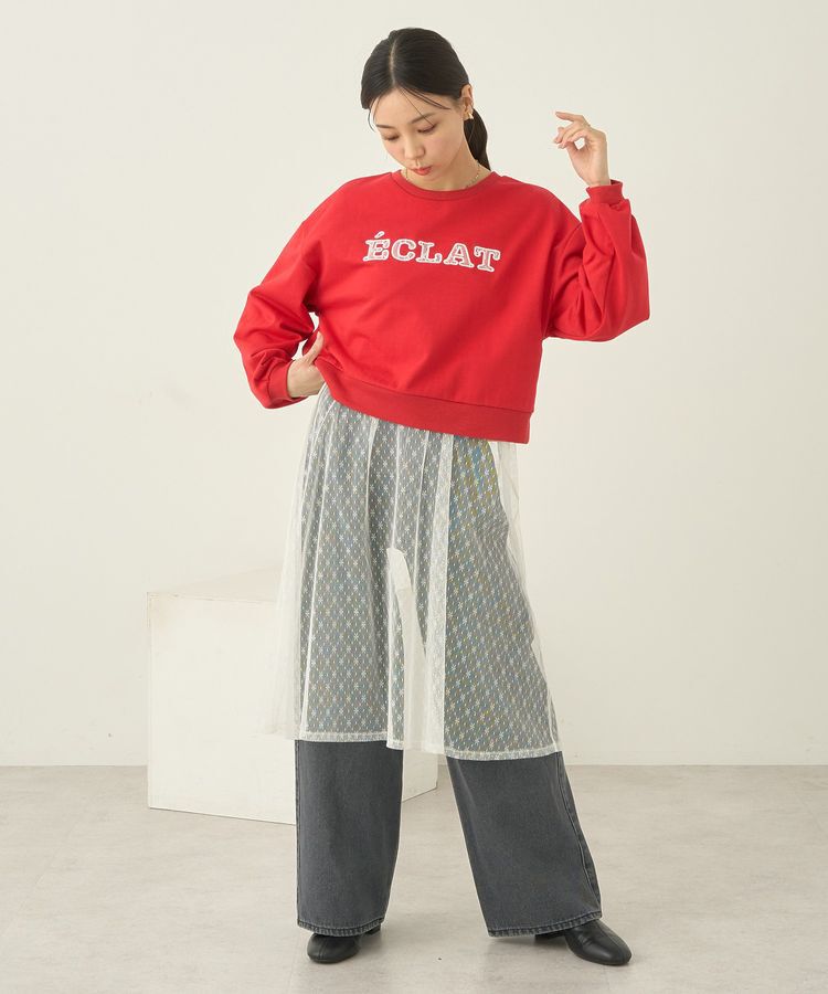 earth music&ecology「SET2点レースロゴプルオーバー+チュールワンピ」|スウェット・ジャージ|