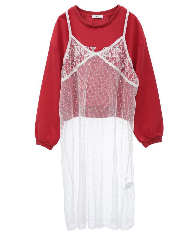 earth music&ecology「SET2点レースロゴプルオーバー+チュールワンピ」|スウェット・ジャージ|