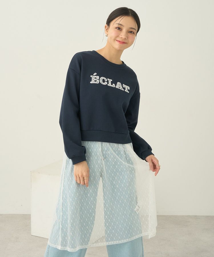 earth music&ecology「SET2点レースロゴプルオーバー+チュールワンピ」|スウェット・ジャージ|Navy
