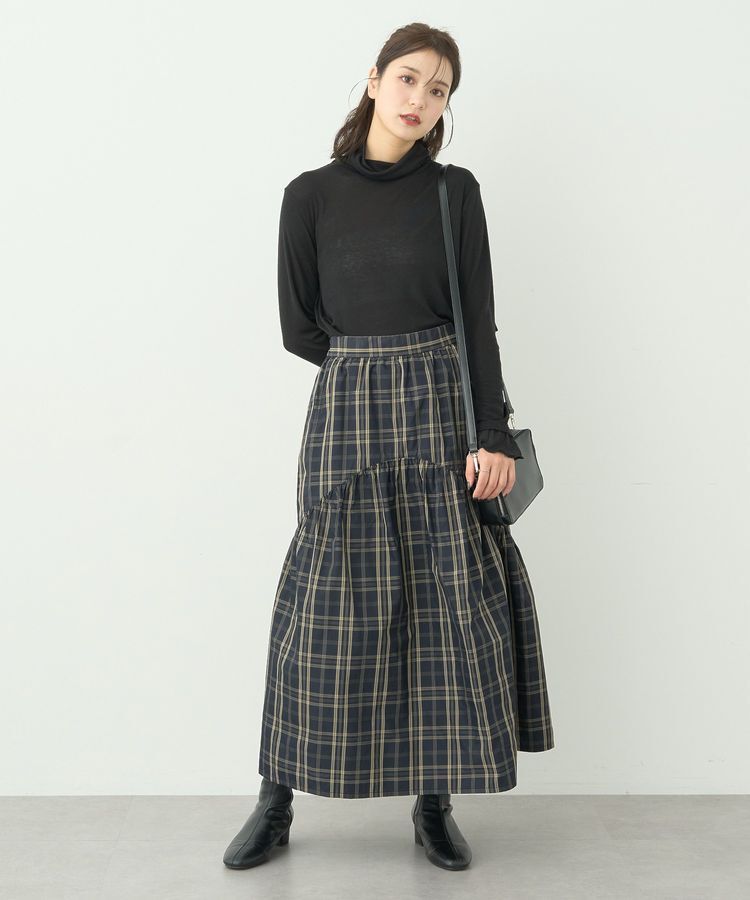 earth music&ecology「メモリータフタチェックスカート」|フレア|