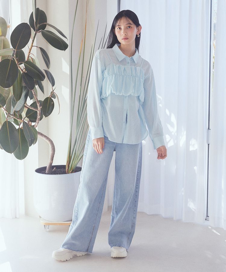 earth music&ecology「SET2点起毛ストライプシャツ+バルーンビスチェ」|シャツ・ブラウス|