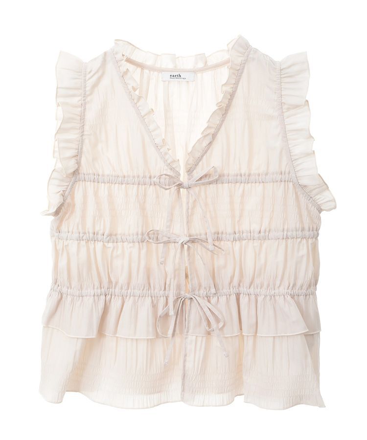 earth music&ecology「フロントリボンシャーリングベスト」|ベスト・ジレ|