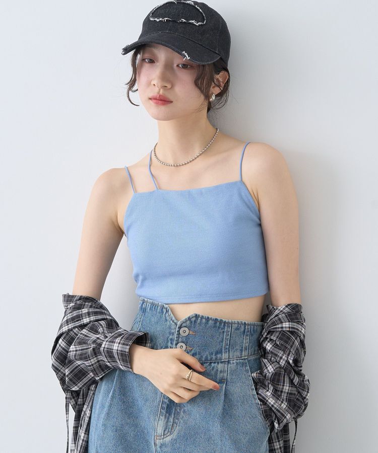 earth music&ecology「アシメショルダーショートキャミソール」|キャミソール|Blue