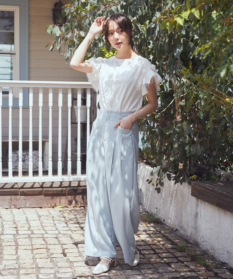 earth music&ecology「ギャザーフリルスリーブカットソー」|Tシャツ・カットソー|