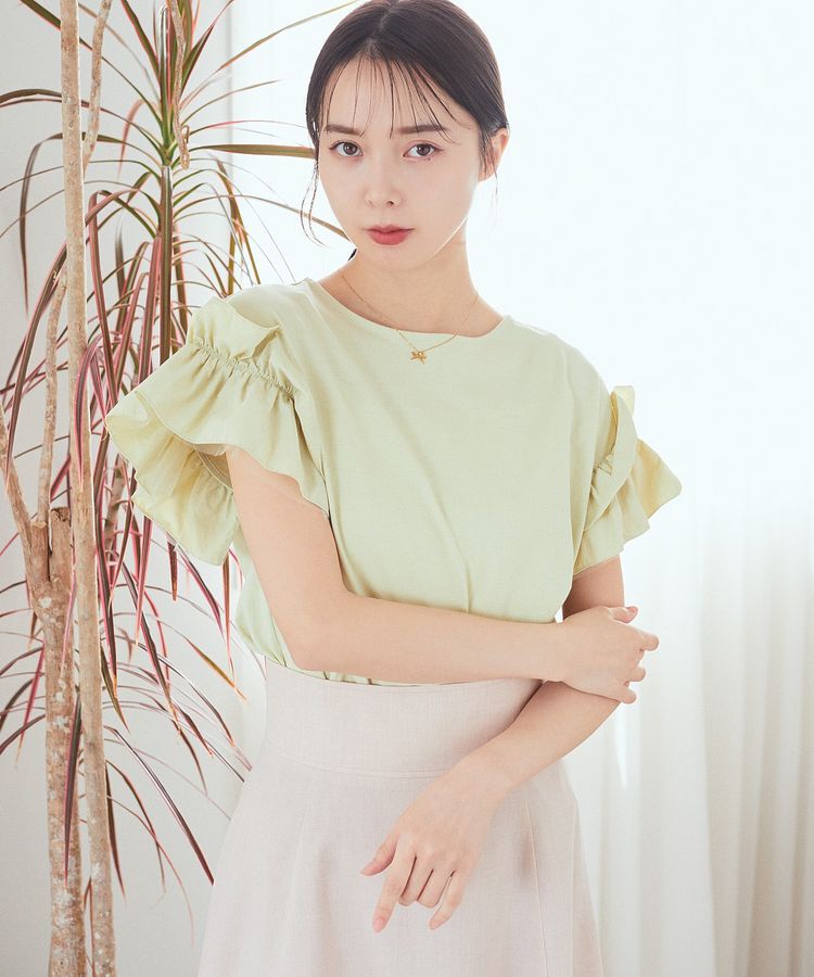 earth music&ecology「ギャザーフリルスリーブカットソー」|Tシャツ・カットソー|