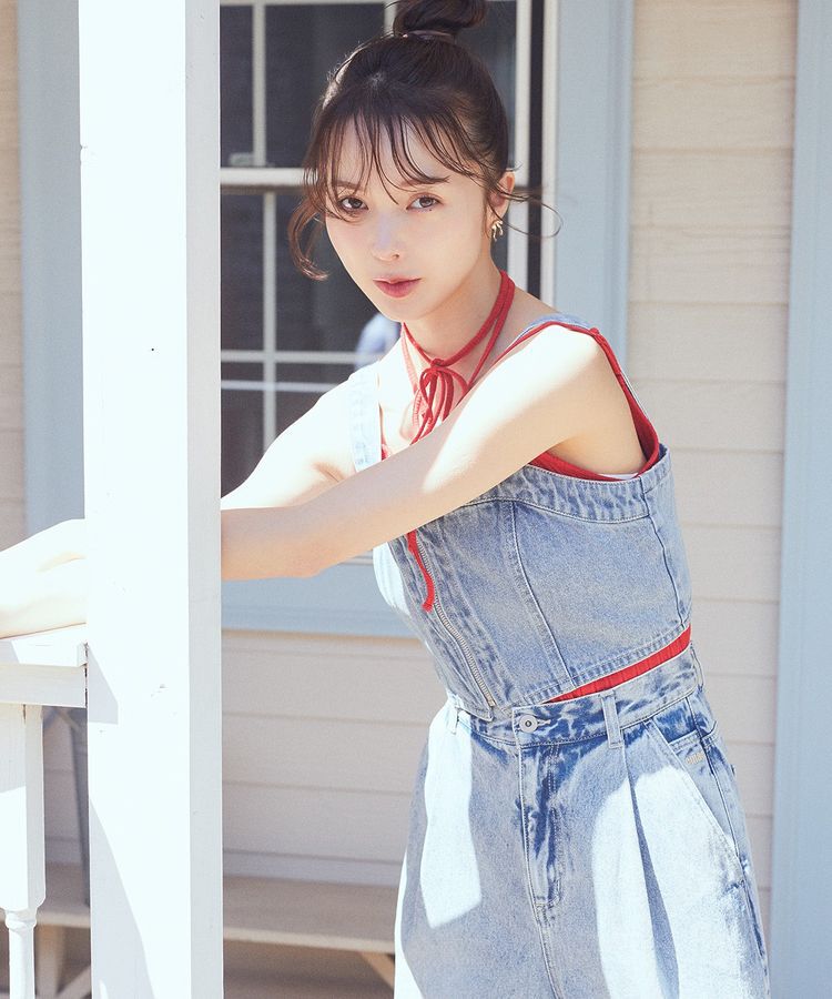 earth music&ecology「フロントジップデニムビスチェ」|ベスト・ジレ|