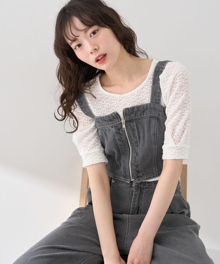 earth music&ecology「フロントジップデニムビスチェ」|ベスト・ジレ|