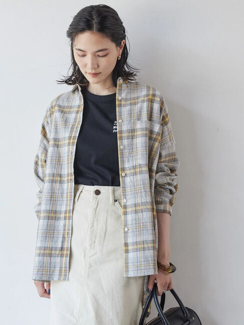  「綿ビエラチェックシャツ」|シャツ・ブラウス|チェックグレー