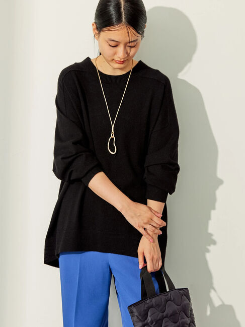  「パチパチしにくいクルーネックニットチュニック」|ニット・セーター|