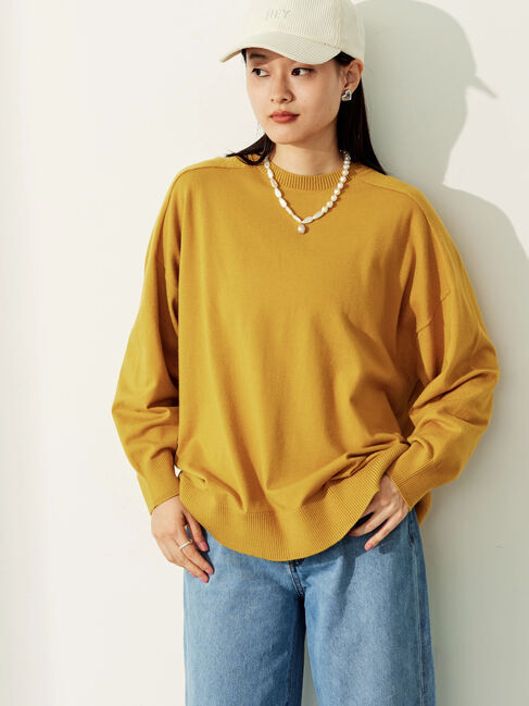  「パチパチしにくいクルーネックニットチュニック」|ニット・セーター|