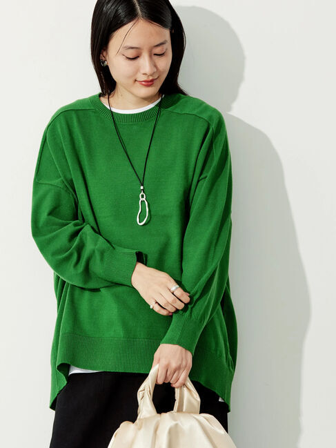  「パチパチしにくいクルーネックニットチュニック」|ニット・セーター|