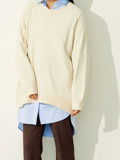  「パチパチしにくいクルーネックニットチュニック」|ニット・セーター|