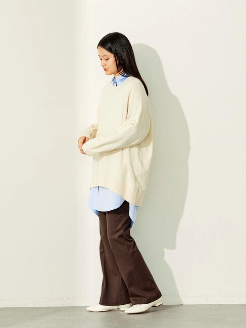  「パチパチしにくいクルーネックニットチュニック」|ニット・セーター|