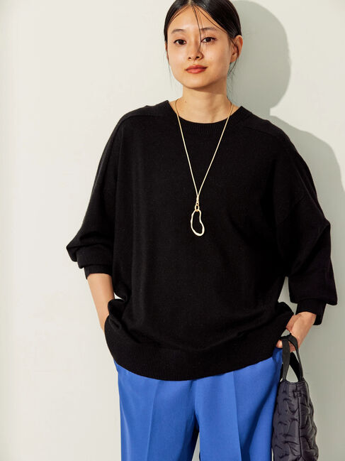  「パチパチしにくいクルーネックニットチュニック」|ニット・セーター|