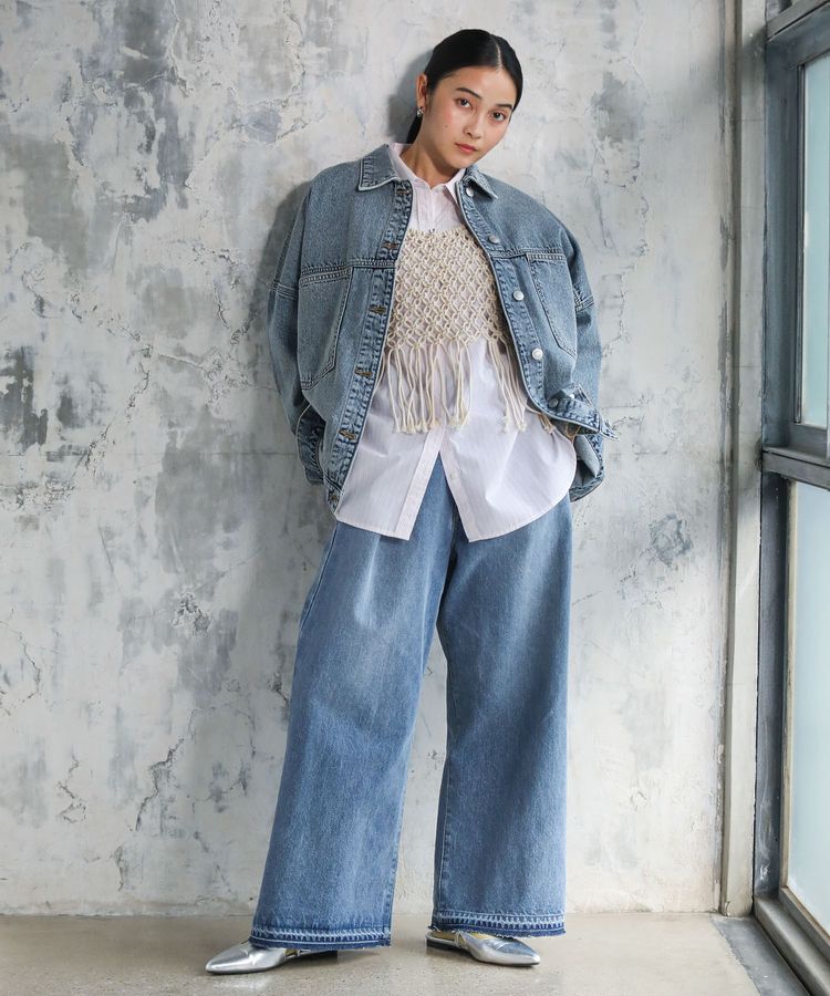 Green Parks「タックワイドデニムパンツ」|デニム|