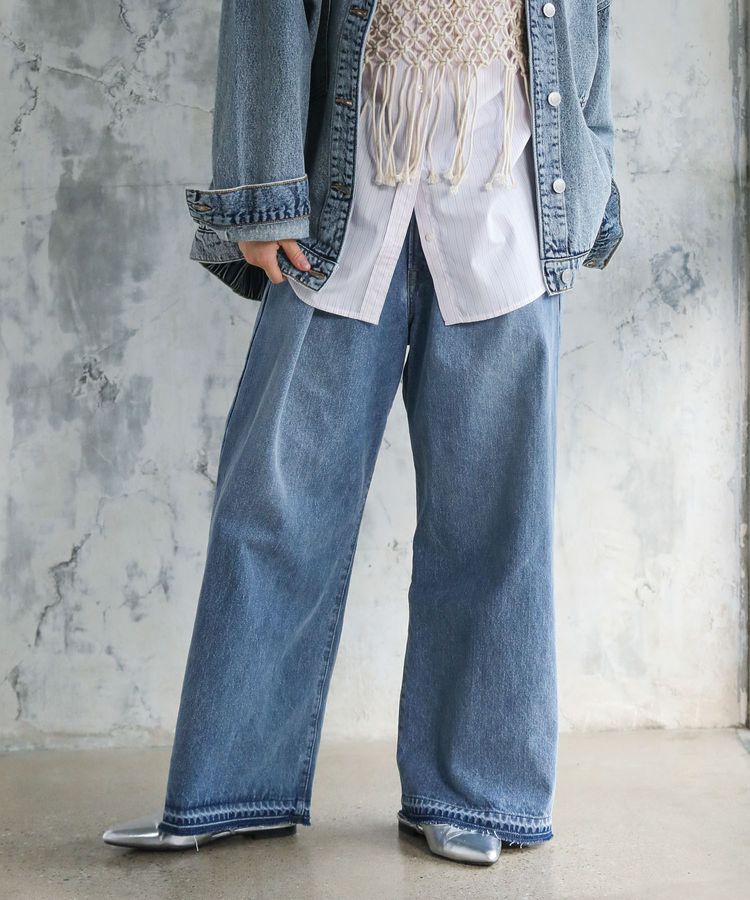 Green Parks「タックワイドデニムパンツ」|デニム|