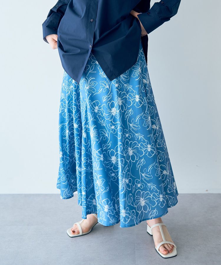 YECCA VECCA「ラインフラワー柄マーメイドスカート」|フレア|