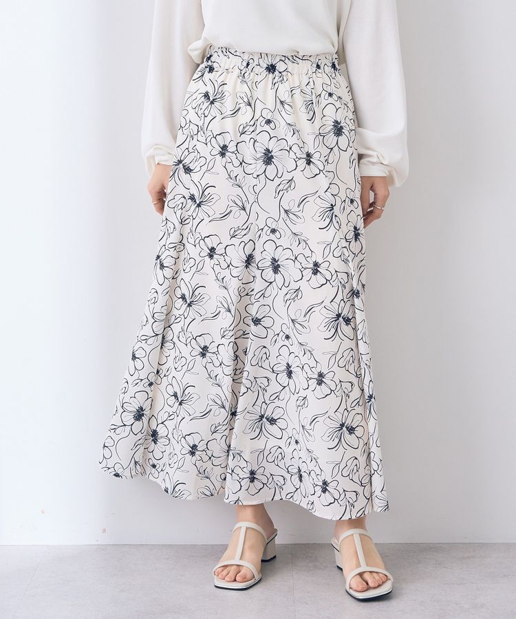YECCA VECCA「ラインフラワー柄マーメイドスカート」|フレア|