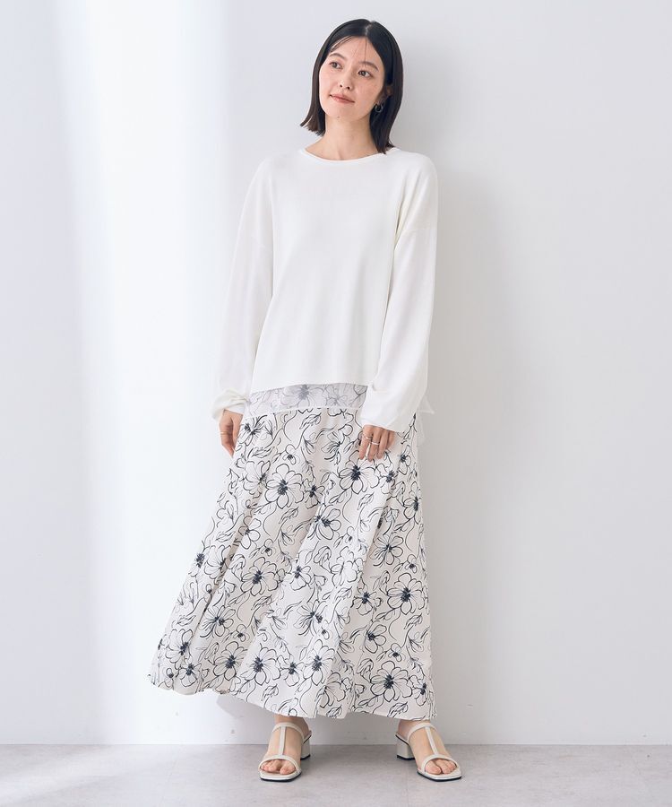YECCA VECCA「ラインフラワー柄マーメイドスカート」|フレア|