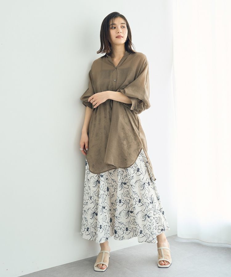 YECCA VECCA「ラインフラワー柄マーメイドスカート」|フレア|