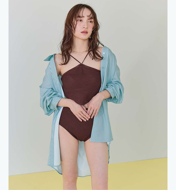 SEA DRESS「ビッグシルエットシャツ/ラッシュガード」|ビキニトップス|ストライプ/ブルー