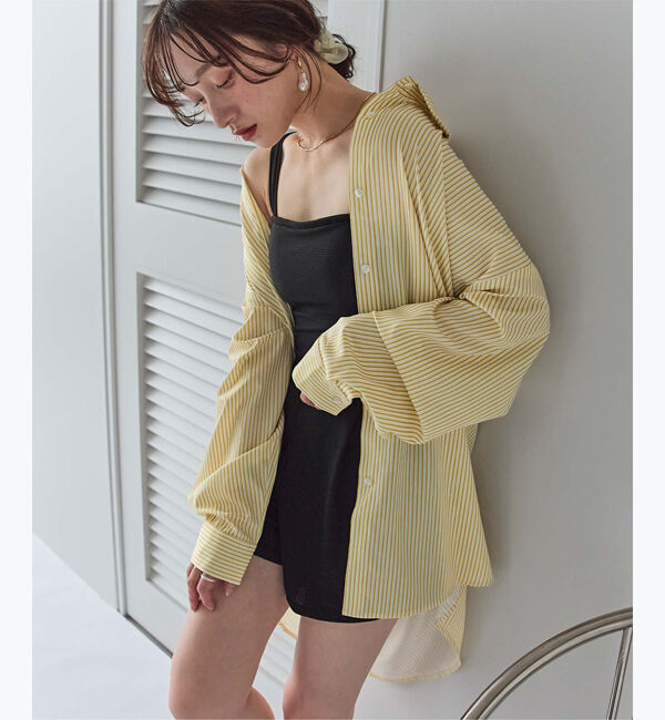 SEA DRESS「ビッグシルエットシャツ/ラッシュガード」|ビキニトップス|ストライプ/イエロー