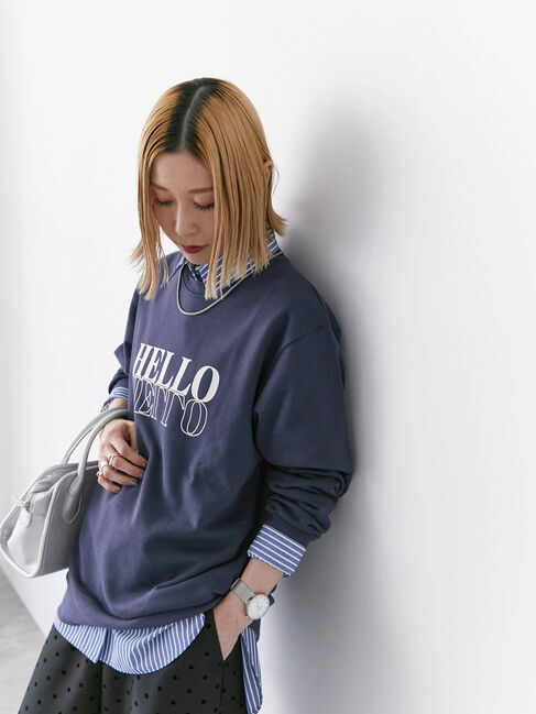 Samansa Mos2 blue「裏毛ロゴスウェット」|Tシャツ・カットソー|