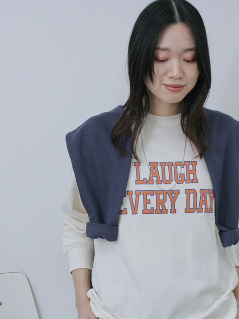 Samansa Mos2 blue「裏毛ロゴスウェット」|Tシャツ・カットソー|