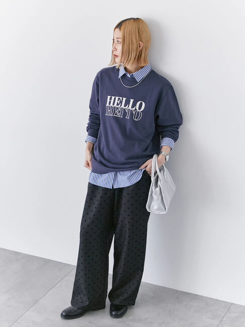 Samansa Mos2 blue「裏毛ロゴスウェット」|Tシャツ・カットソー|