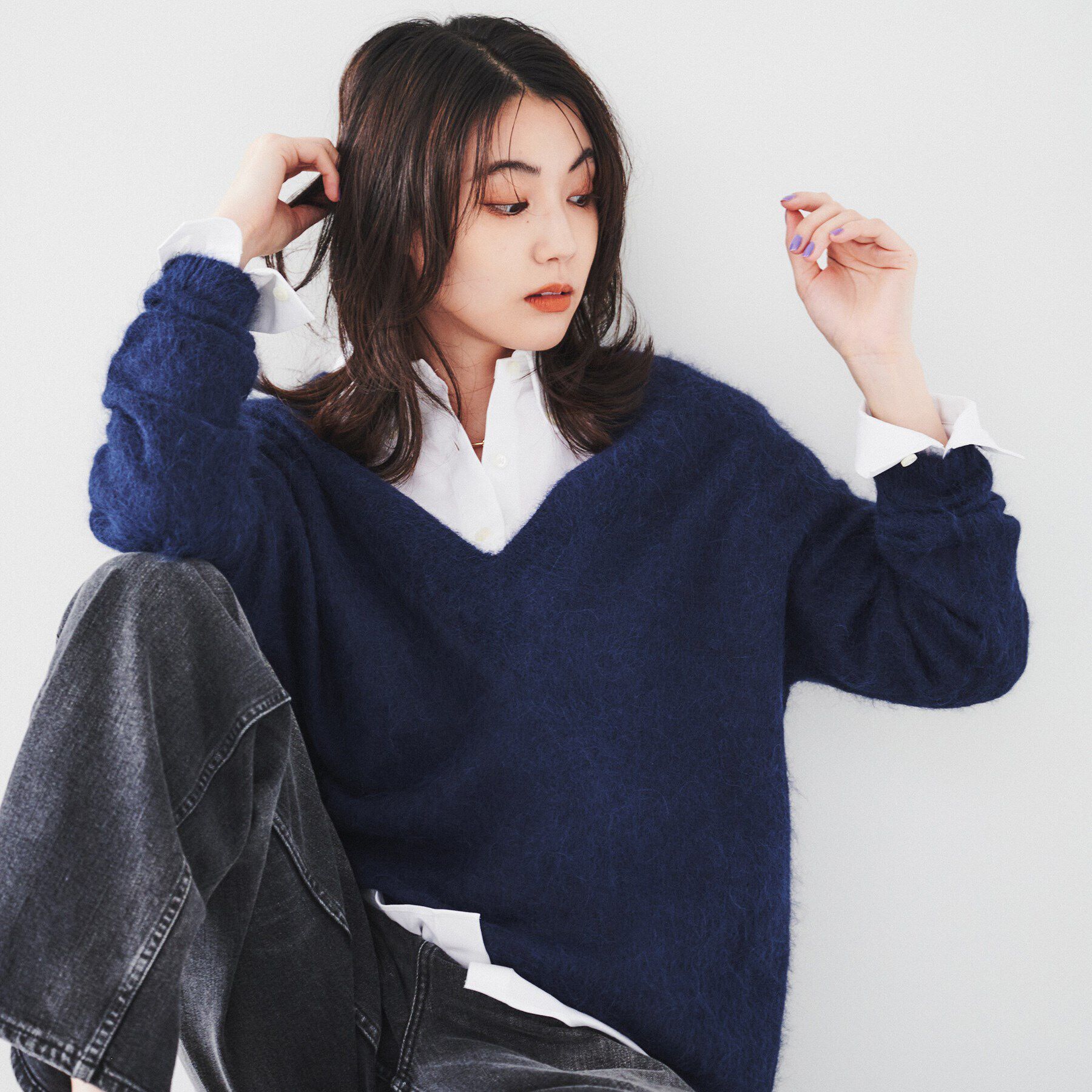 UNTITLED「【毛足感/リラクシー】スーリーアルパカ混Vネックニット」|ニット・セーター|