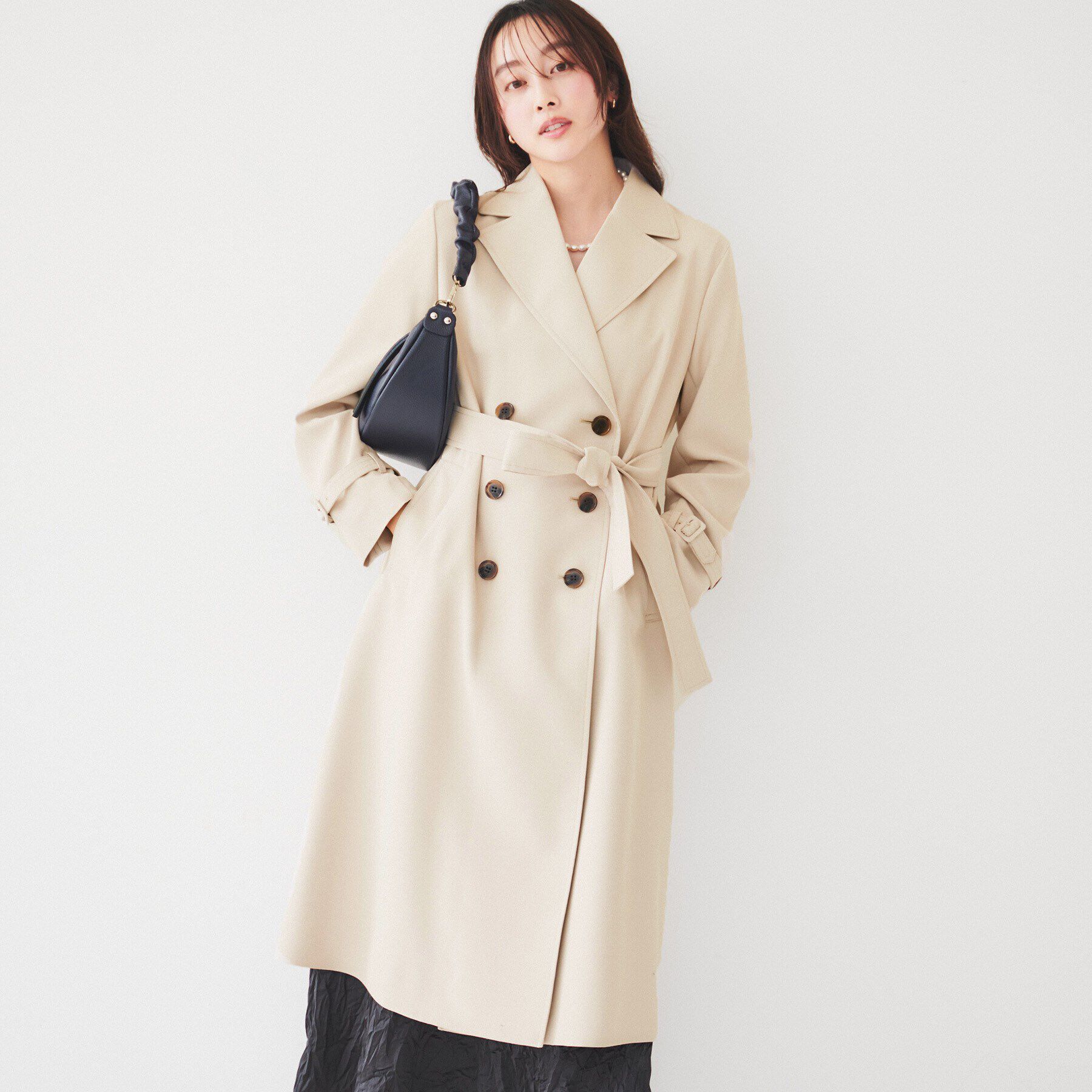 UNTITLED「【通勤】バックサテン トレンチコート」|トレンチコート|ベージュ(052)