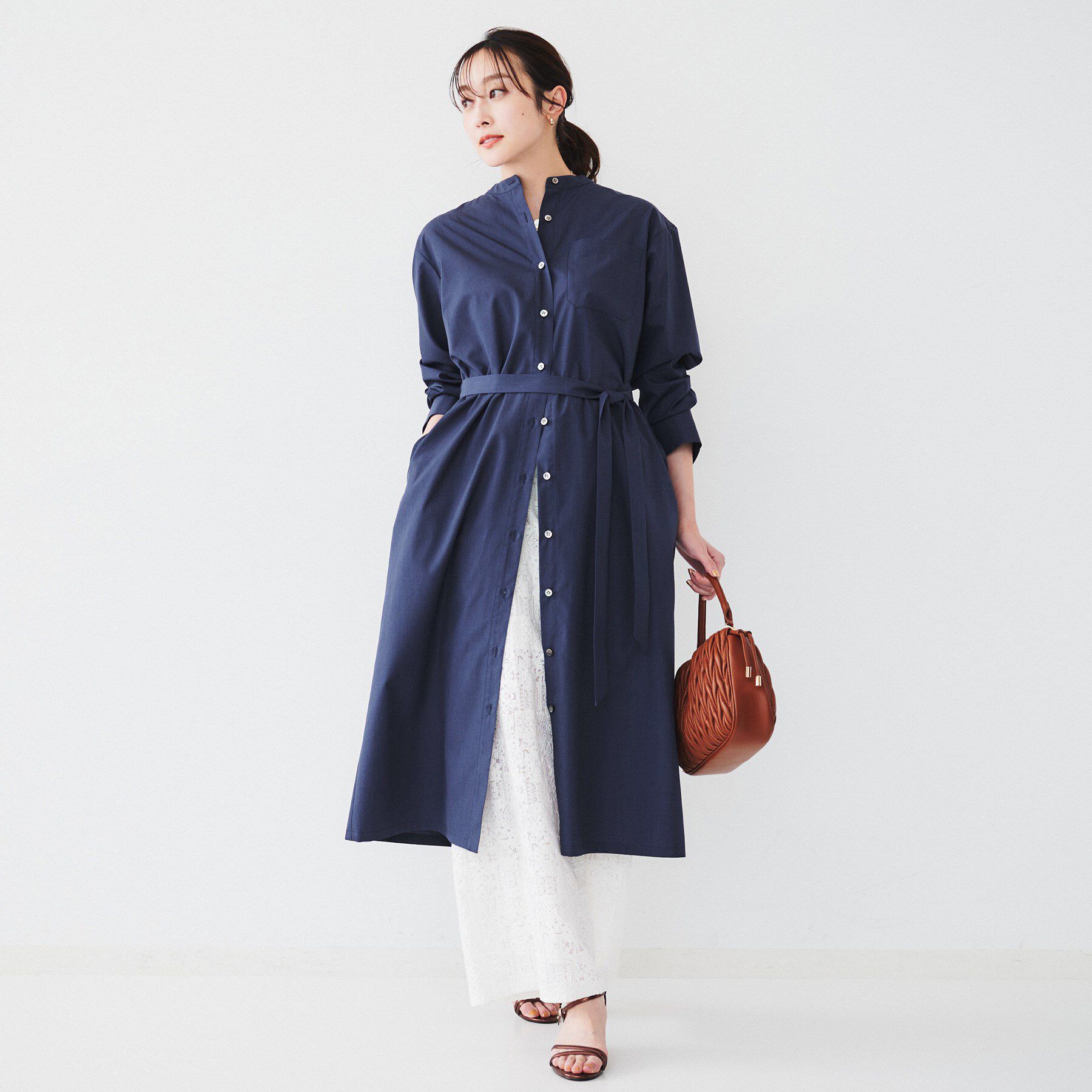 UNTITLED「バンドカラーシャツワンピース」|ワンピース|