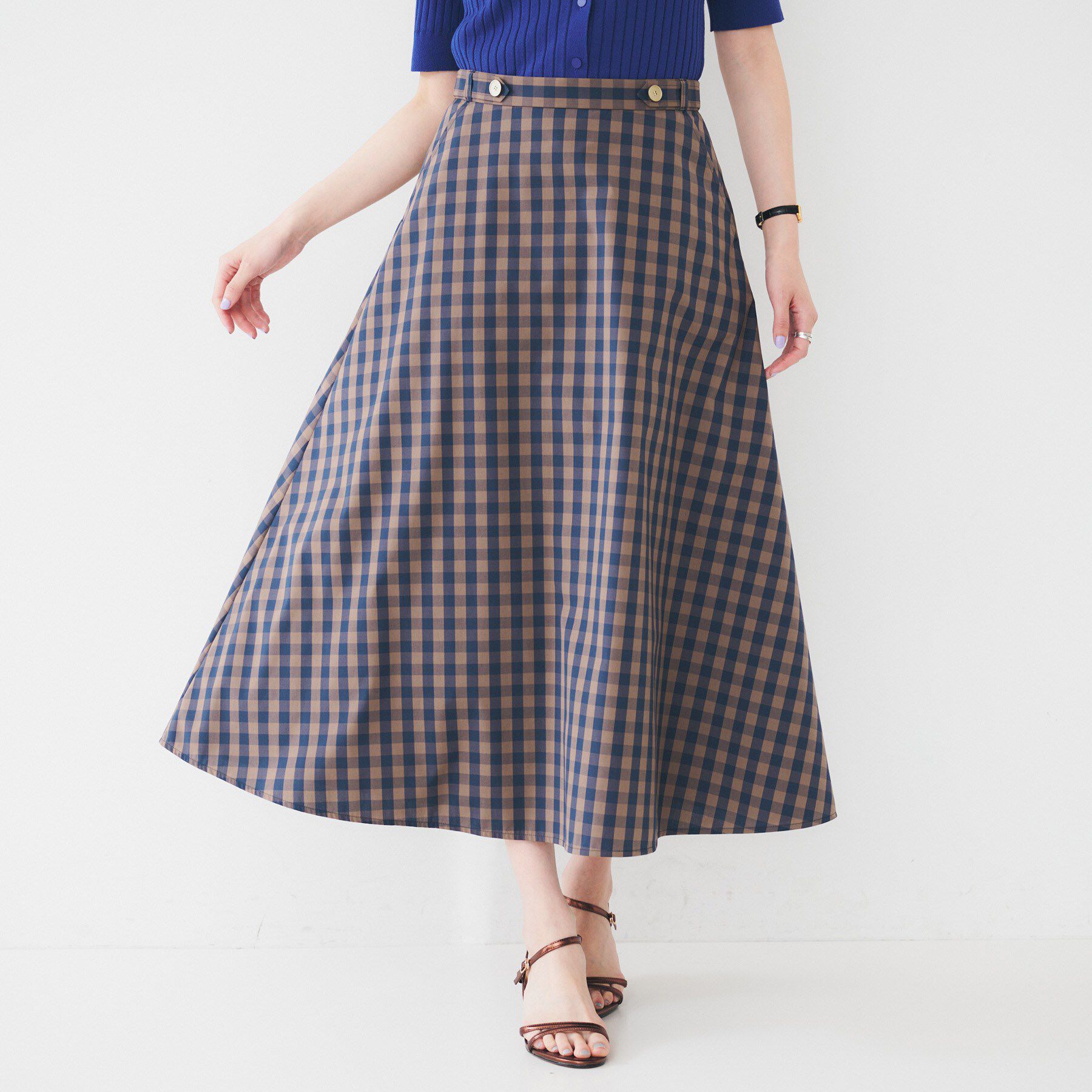 UNTITLED「【後ろウエストゴム/洗える】ギンガムチェックAラインスカート」|スカート|