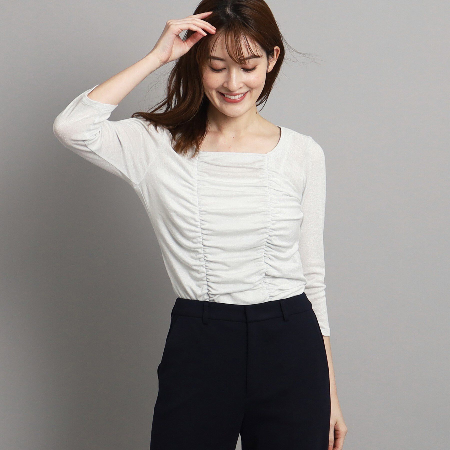 COUP DE CHANCE「新色追加【洗える/日本製/ジャケットインナーにおすすめ】華やかギャザーラメジャージ」|Tシャツ・カットソー|