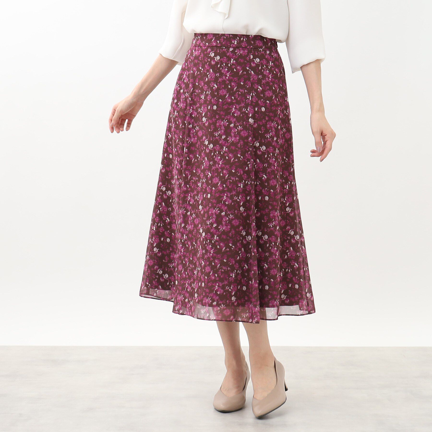 Reflect「【WEB限定カラーあり／マシンウォッシュ／セットアップ可能】フラワープリントスカート」|スカート|ボルドー(164)