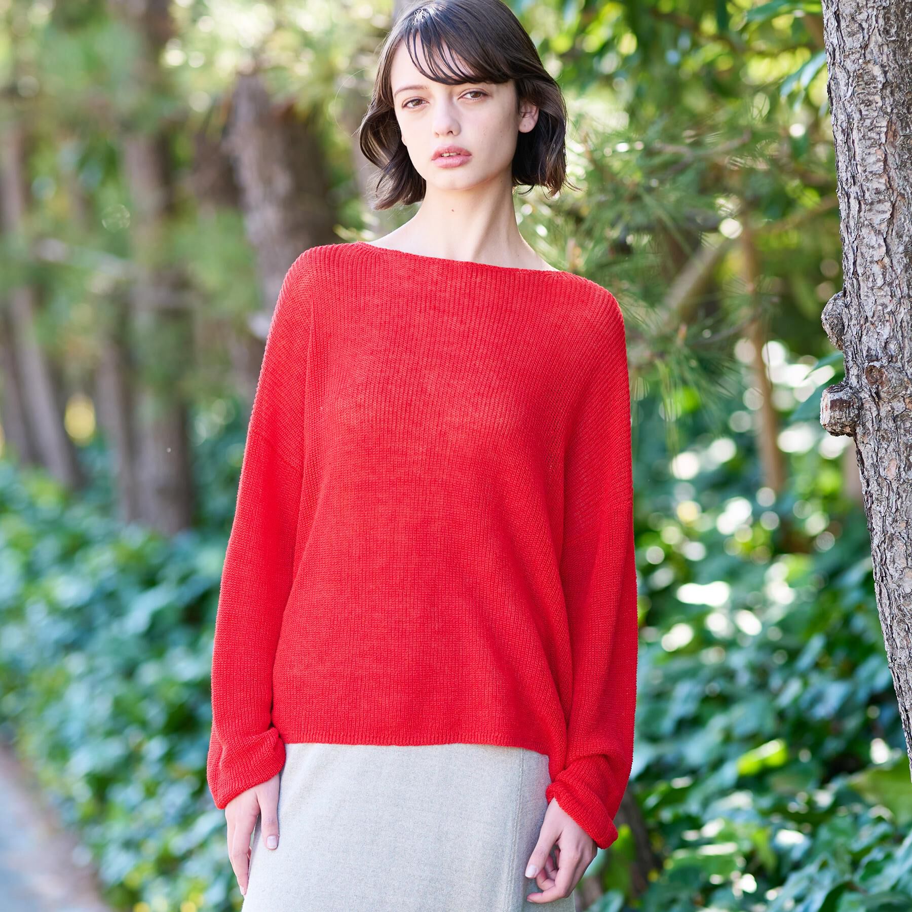 DRESSTERIOR「【洗える/薄手/清涼感】リネンブレンドプルオーバー」|ニット・セーター|レッド(062)