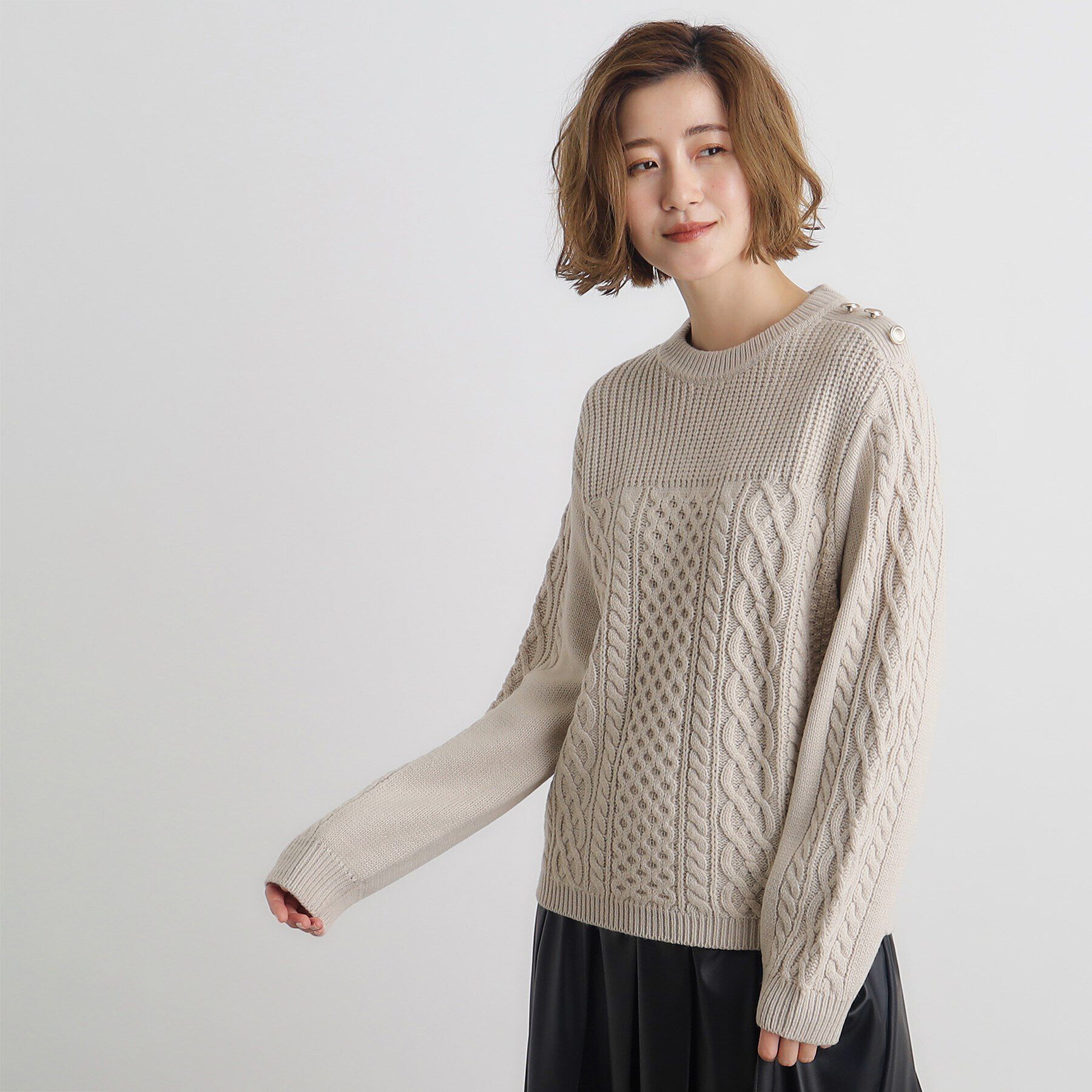 grove「編地切替ケーブルニット」|ニット・セーター|グレージュ(050)