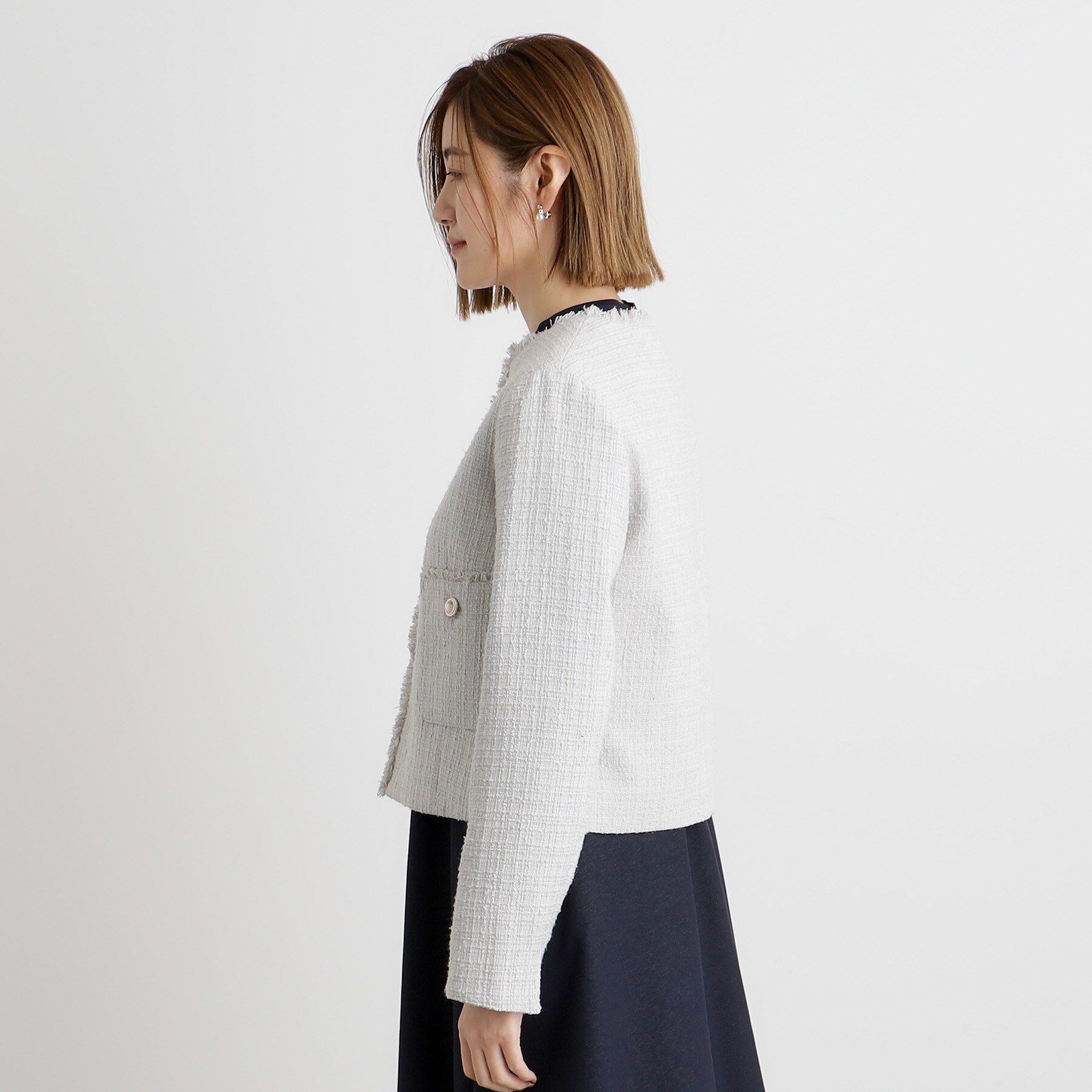 grove「【雑誌掲載】ツイードコンパクトジャケット」|ノーカラージャケット|