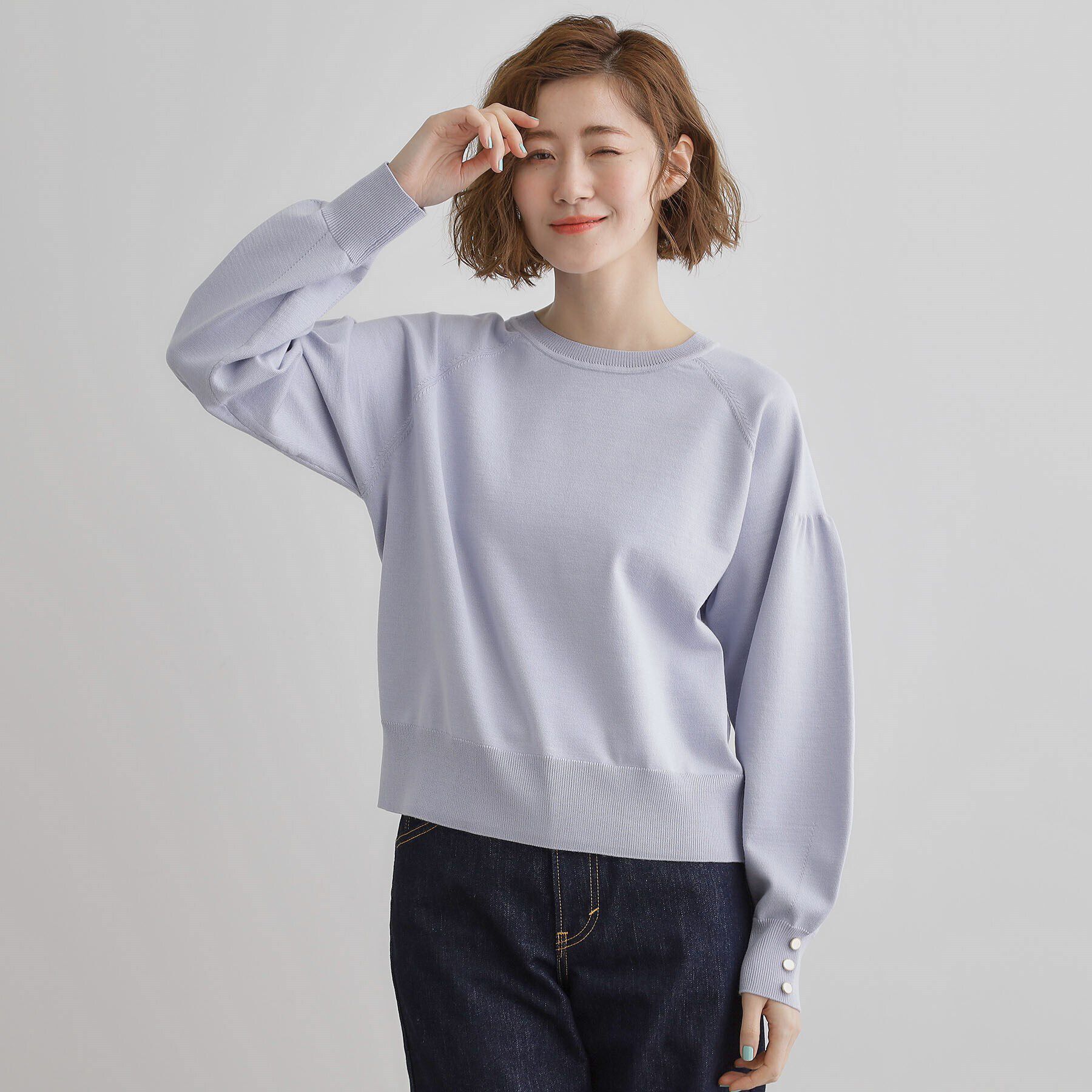 grove「袖口釦ボリュームスリーブクルーネックニット」|ニット・セーター|