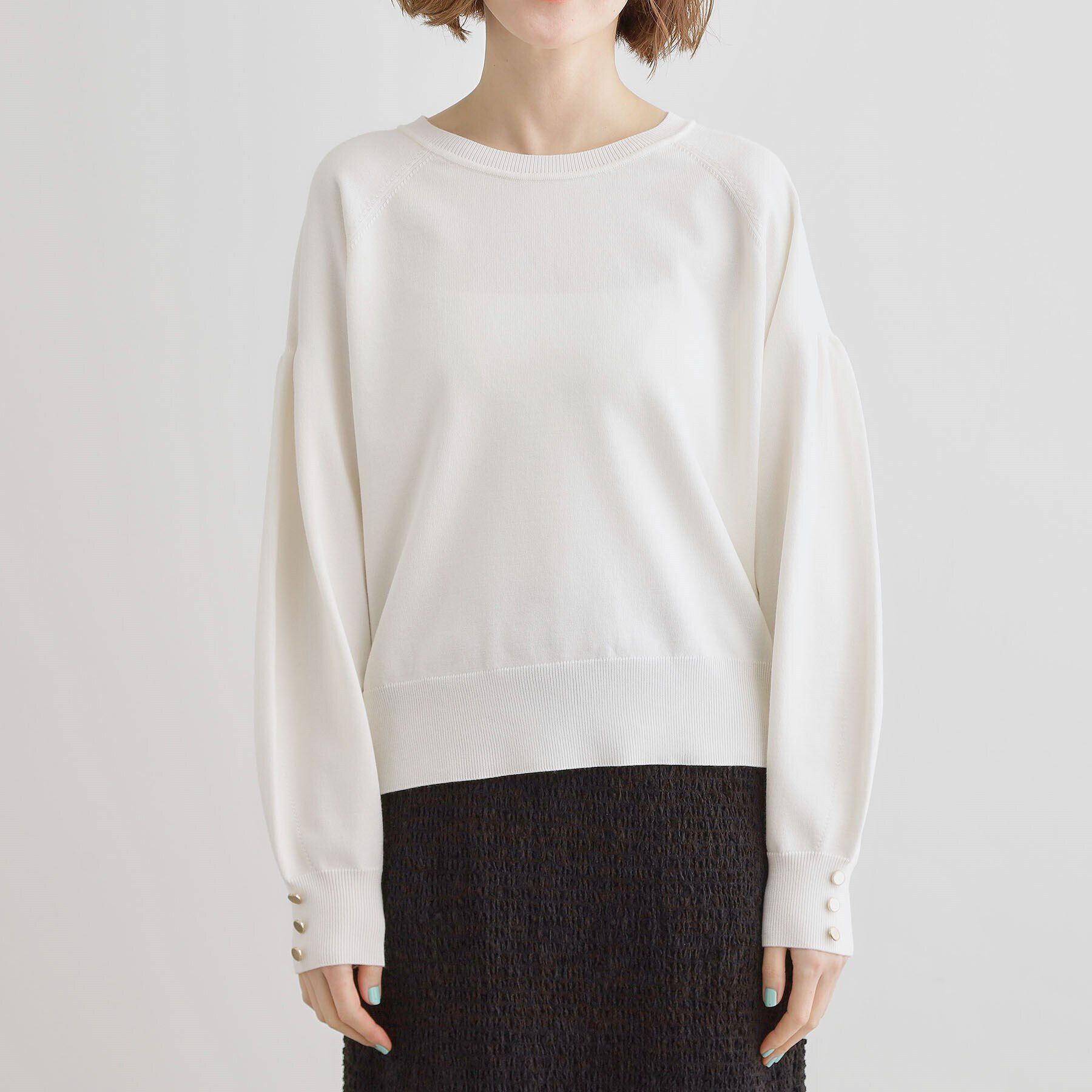 grove「袖口釦ボリュームスリーブクルーネックニット」|ニット・セーター|