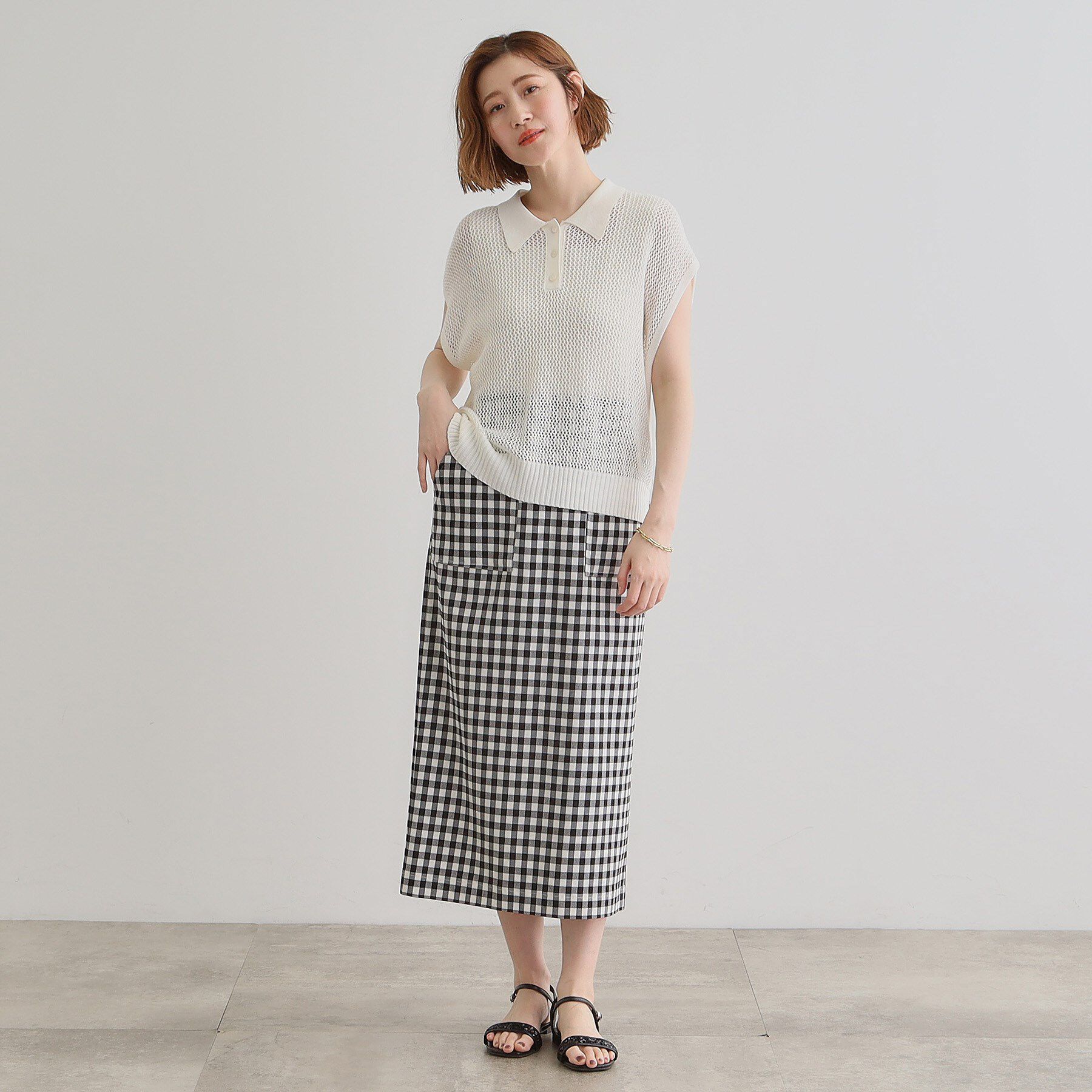 grove「取り入れるだけで旬顔 メッシュ編みポロニット」|ニット・セーター|