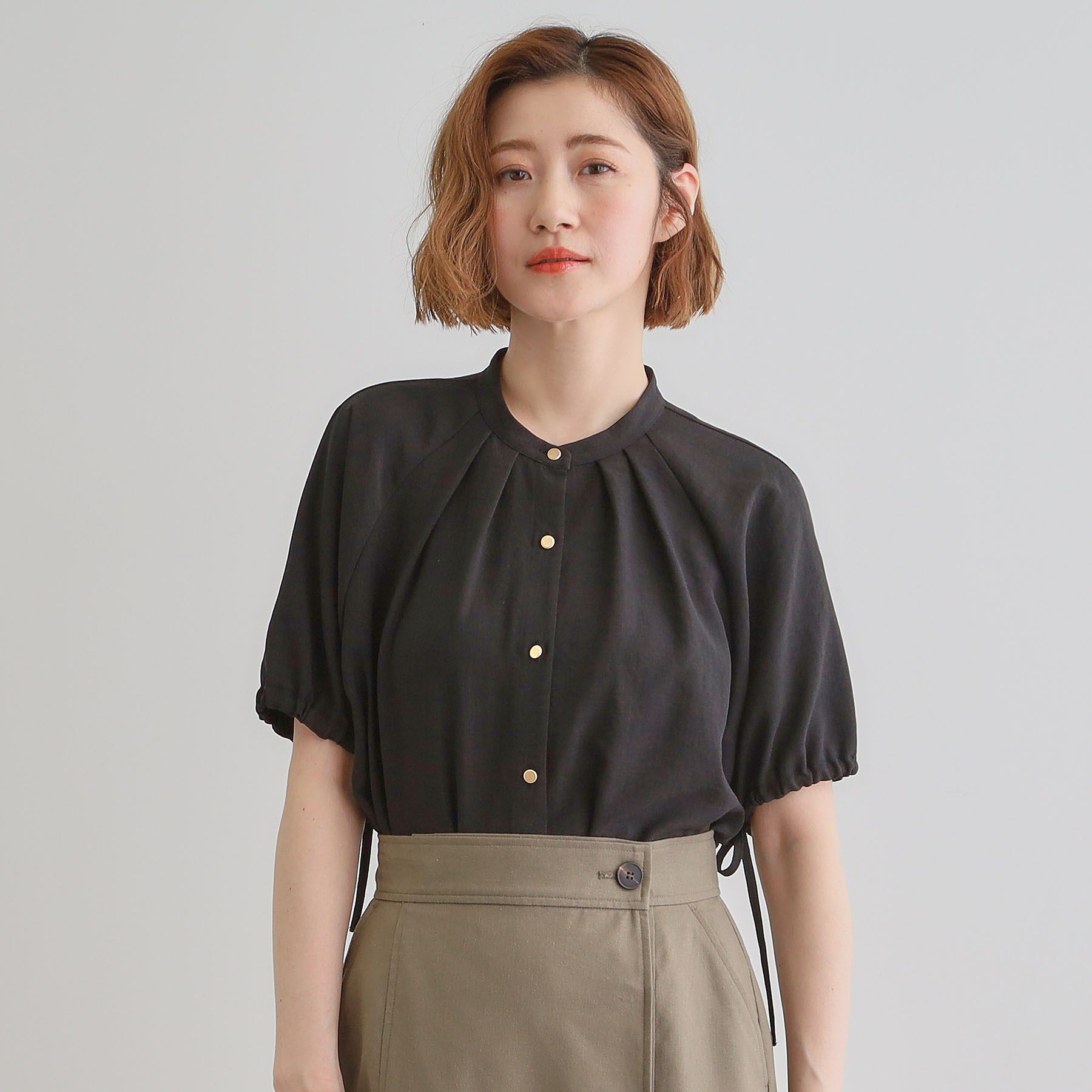 grove「【洗える・シワになりにくい】麻調スリーブドロストブラウス」|シャツ・ブラウス|