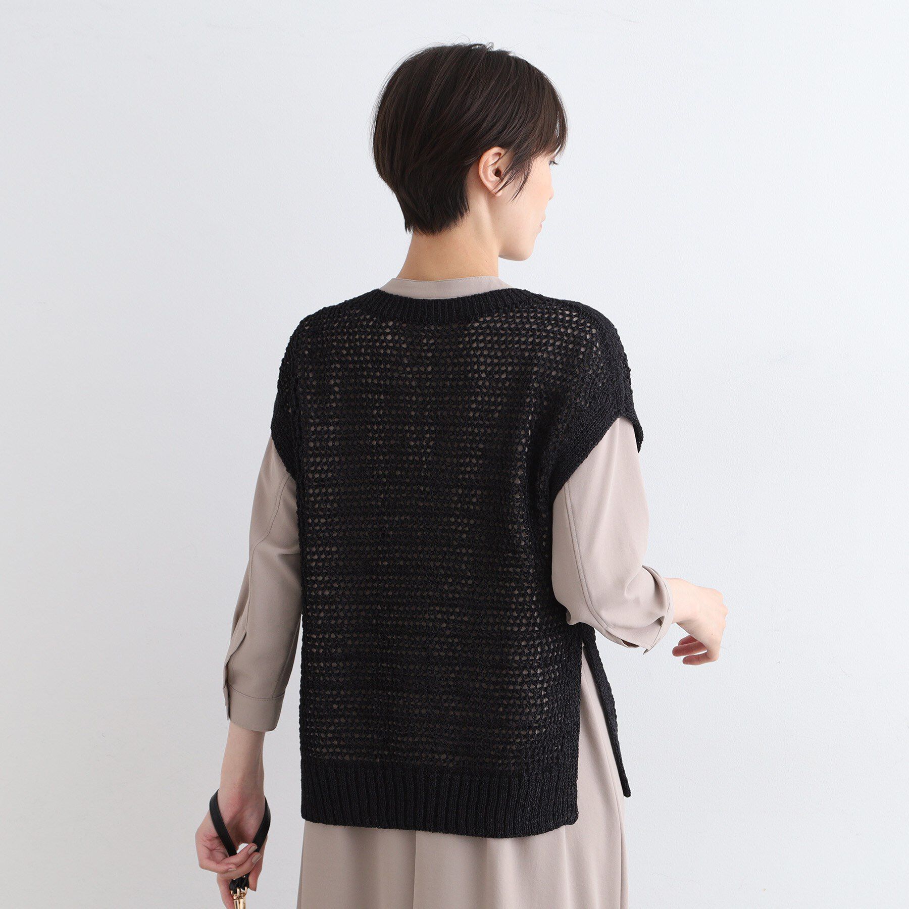 INDIVI「【洗える／ペーパーヤーン】透かし柄ニットベスト」|ニット・セーター|